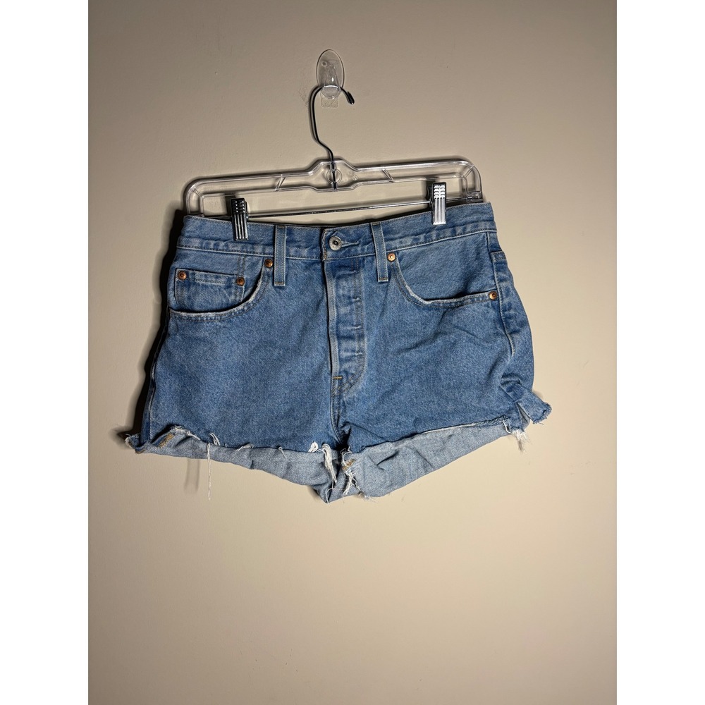 Levi's 501 Denim Cutoff Shorts Womens W28 Blue‎ Button Fly High Rise